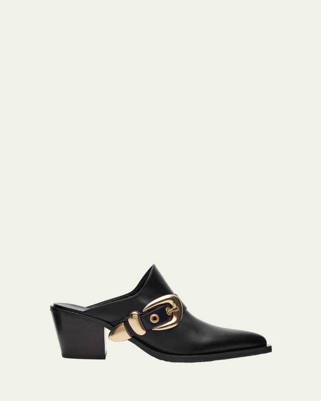 Maven Leather Buckle Western Mules